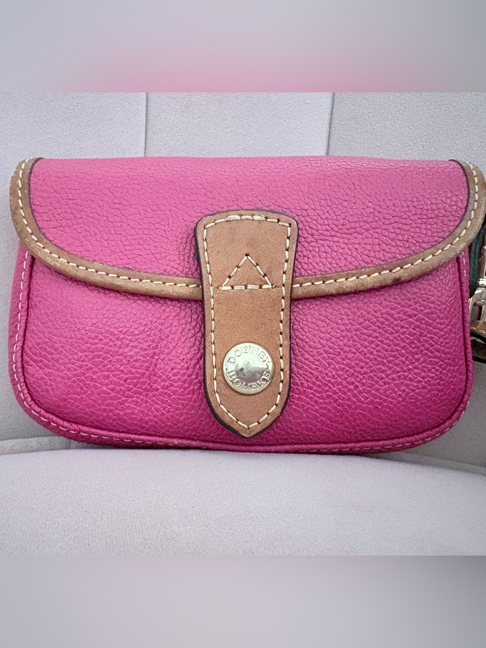 Dooney & Bourke Pink Leather Wristlet with Brown Trim
